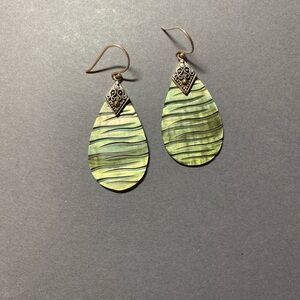 Vintage carved shell sterling silver green earrings